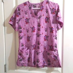 Zinnia nurse scrubs top shirt short sleeve love bunny purple pattern